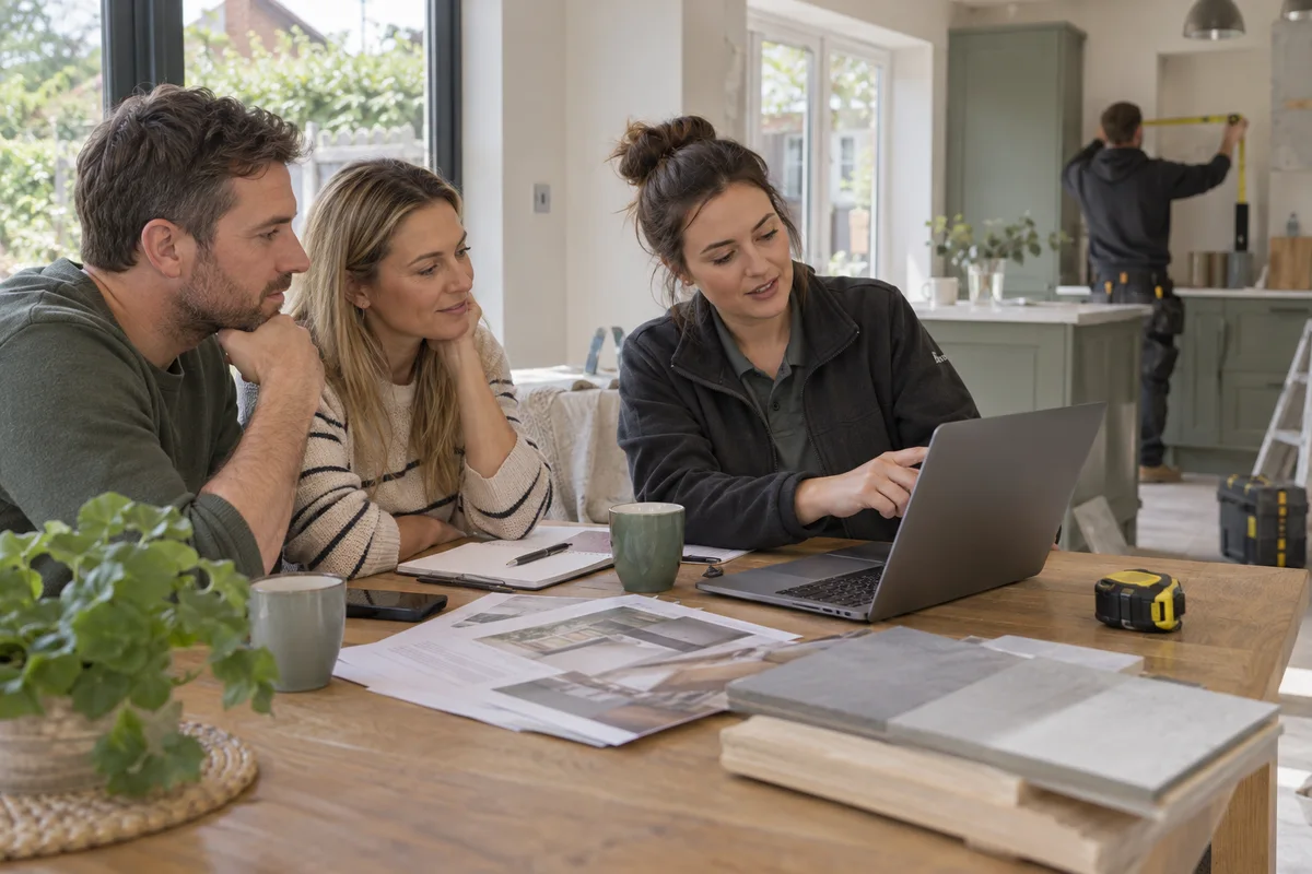Home improvement companies: show a real physical business scene illustrating Lead and sales pipeline. Record the enquiry source, book the site survey, and chase until the householder signs or turns the quote down.